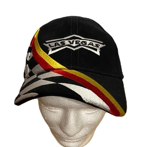 Vintage Las Vegas Motor Speedway Hat NEW Snap Back Black Red Yellow Racing - Picture 1 of 9